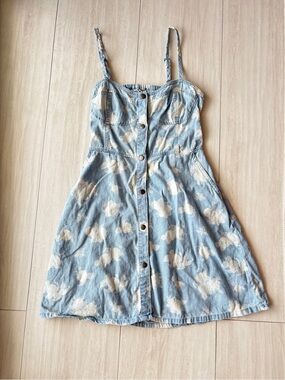 BONGO Light Blue Floral Denim Button-Front Sundress